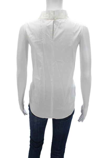 J Crew Women Blouse White Mock Neck Sleeveless Cotton Basic Size S