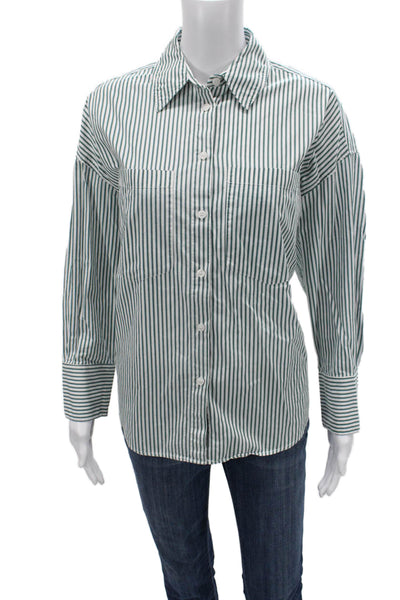 Zara Womens Collared Striped Cotton Long Sleeve Button Up Top Size S
