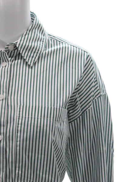 Zara Womens Collared Striped Cotton Long Sleeve Button Up Top Size S