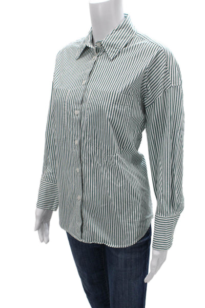 Zara Womens Collared Striped Cotton Long Sleeve Button Up Top Size S