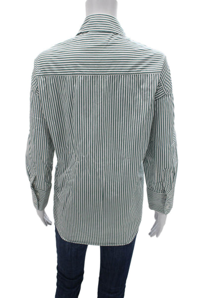 Zara Womens Collared Striped Cotton Long Sleeve Button Up Top Size S
