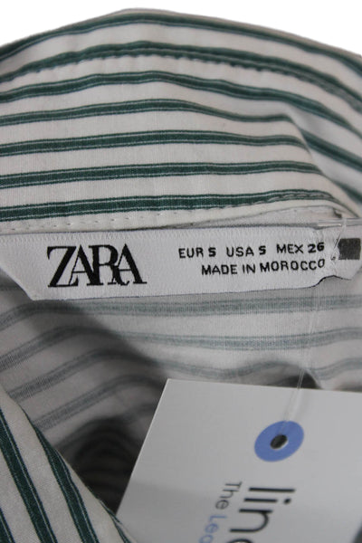 Zara Womens Collared Striped Cotton Long Sleeve Button Up Top Size S