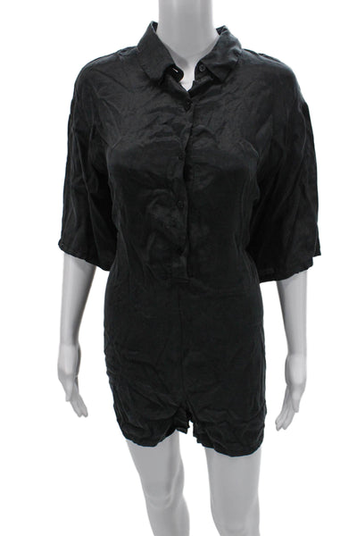 Zara Women Collared 3/4 Sleeve Black Lyocell Jumpsuit Size L