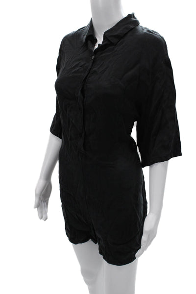 Zara Women Collared 3/4 Sleeve Black Lyocell Jumpsuit Size L
