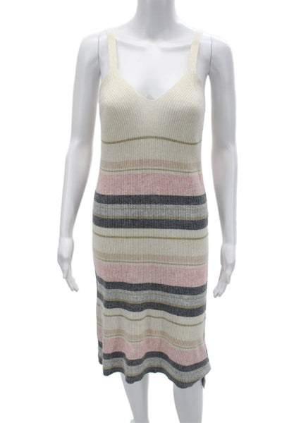 Z Supply Womens Sweater Tank Dress Beige Striped V-Neck Sleeveless Midi Size S