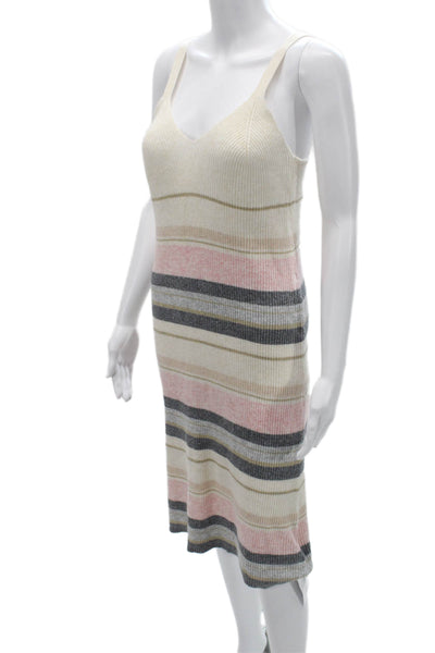 Z Supply Womens Sweater Tank Dress Beige Striped V-Neck Sleeveless Midi Size S