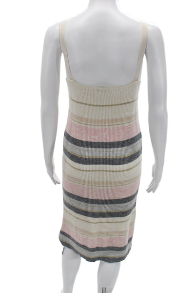 Z Supply Womens Sweater Tank Dress Beige Striped V-Neck Sleeveless Midi Size S