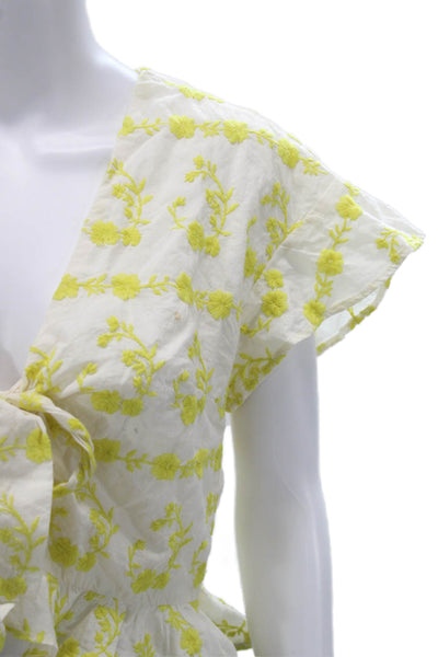 Tularosa Womens White Cropped Floral V-Neck Short Sleeve Blouse Boho Size S