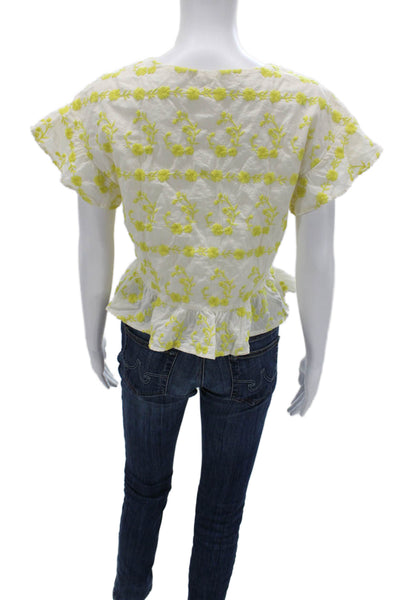 Tularosa Womens White Cropped Floral V-Neck Short Sleeve Blouse Boho Size S