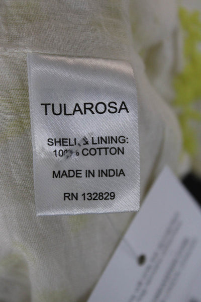 Tularosa Womens White Cropped Floral V-Neck Short Sleeve Blouse Boho Size S