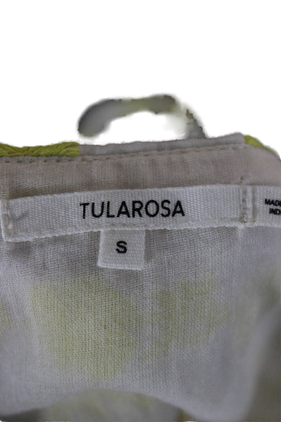 Tularosa Womens White Cropped Floral V-Neck Short Sleeve Blouse Boho Size S