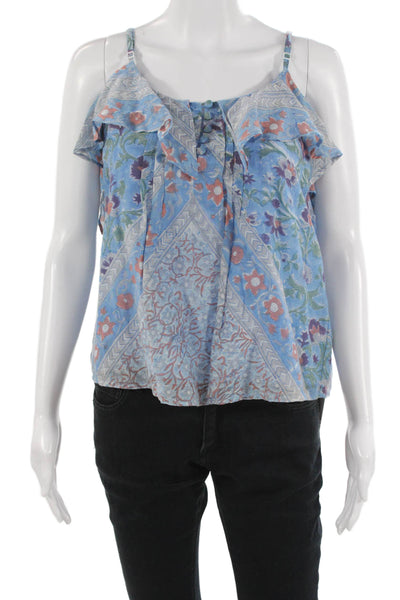 Antik Batik Womens Camisole Blue Floral Tie Sleeveless Boho Size S