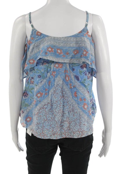 Antik Batik Womens Camisole Blue Floral Tie Sleeveless Boho Size S