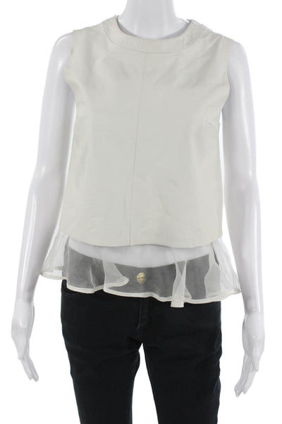 Elizabeth & James Women Cropped White Tank Sleeveless Crew Neck Designer Size XS