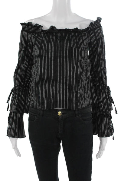 Intermix Womens Black Striped Bohemian Long Sleeve Blouse Size 0P