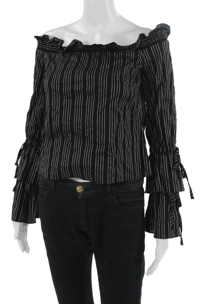 Intermix Womens Black Striped Bohemian Long Sleeve Blouse Size 0P