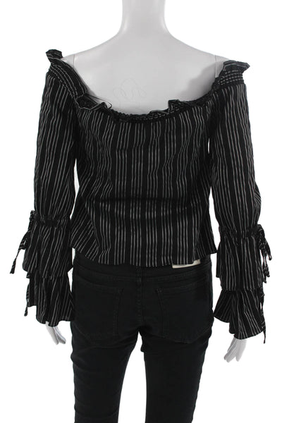 Intermix Womens Black Striped Bohemian Long Sleeve Blouse Size 0P