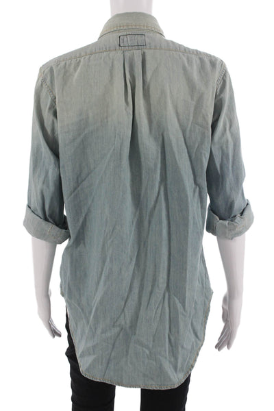 Current/Elliott Unisex Button-Down Cotton Light Blue 3/4 Sleeve Top Size 1