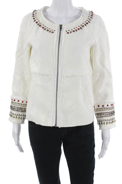 Elizabeth & James Women Bohemian Linen Zip Jacket White Size 4