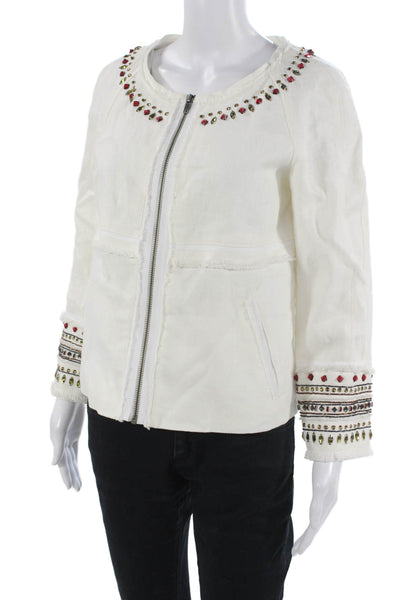 Elizabeth & James Women Bohemian Linen Zip Jacket White Size 4