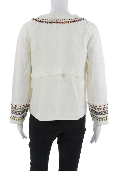 Elizabeth & James Women Bohemian Linen Zip Jacket White Size 4