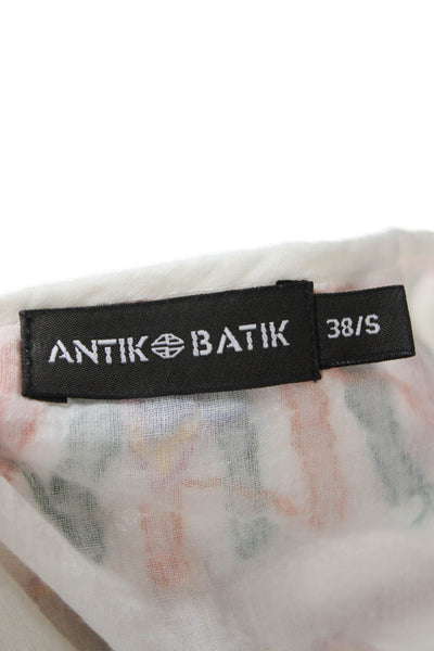 Antik Batik Womens Tunic Blouse White Geometric Cotton Short Sleeve Size S