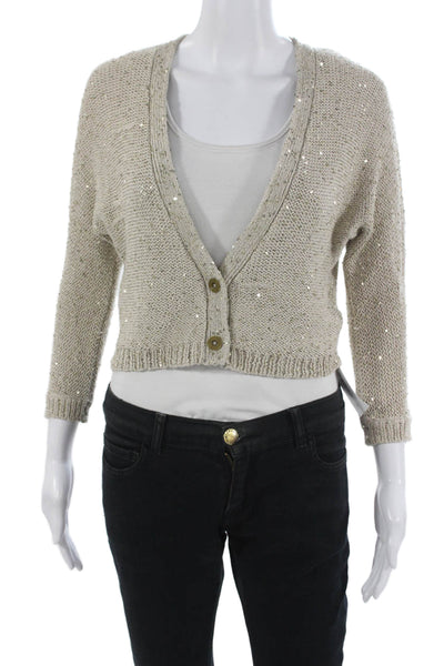 Splendid Unisex Beige V-Neck Cardigan Button 3/4 Sleeve Classic Size XS