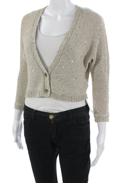 Splendid Unisex Beige V-Neck Cardigan Button 3/4 Sleeve Classic Size XS