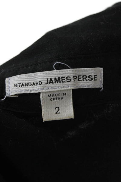 Standard James Perse Women Black Collared Short Sleeve Button-Up Cotton Size 2