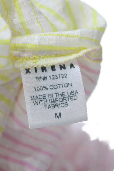 Xirena Women Pink Striped Cotton Collared Button Up Blouse Short Sleeve Size M