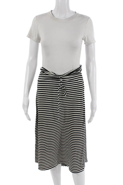 Tysa Women A-Line Wrap Cotton Striped Midi Skirt Black Size 0