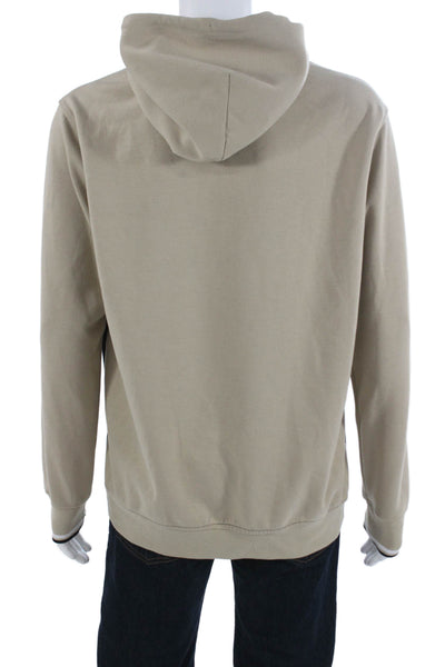 Ben Sherman Mens Pullover Hoodie Beige Striped Drawstring Polyester Size L