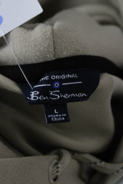 Ben Sherman Mens Pullover Hoodie Beige Striped Drawstring Polyester Size L