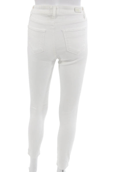 Paige Women Skinny Ankle Jeans White Mid Rise Inseam 28 Size 25