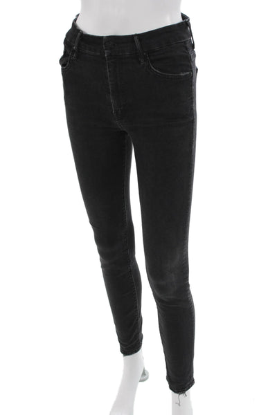 Mother Women Ankle Skinny Jeans Black Mid Rise 28 Inseam Size 26