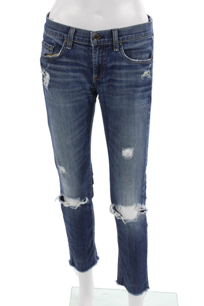 Rag & Bone Womens Ankle Cropped Jeans Dark Blue Low Rise Button Fly Size 25