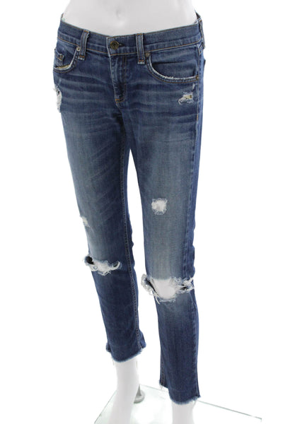 Rag & Bone Womens Ankle Cropped Jeans Dark Blue Low Rise Button Fly Size 25