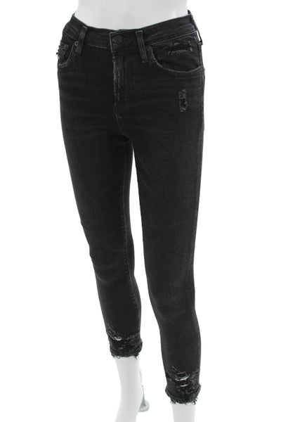 Agolde Womens Cropped Skinny Ankle Jeans Black Size 25