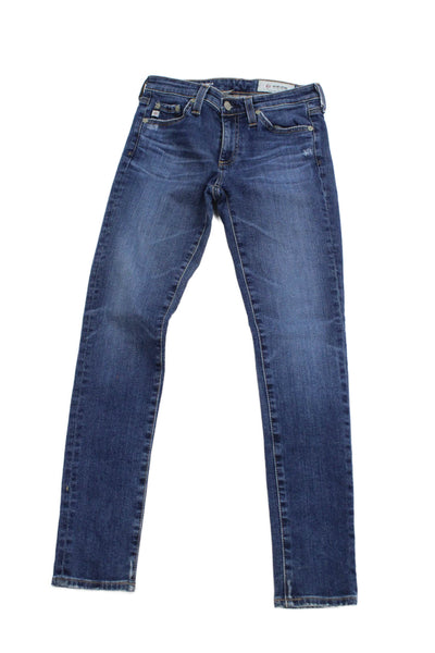AG Adriano Goldschmied Women Skinny Jeans Petite Blue High Rise Button Size 24