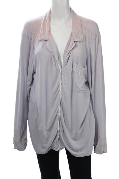 Eberjey Womens Collared Long Sleeve Purple Pajama Top Solid Spandex Size L
