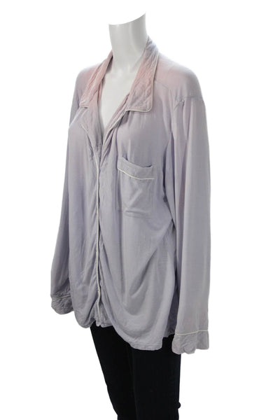 Eberjey Womens Collared Long Sleeve Purple Pajama Top Solid Spandex Size L