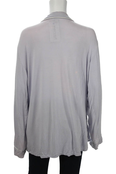 Eberjey Womens Collared Long Sleeve Purple Pajama Top Solid Spandex Size L