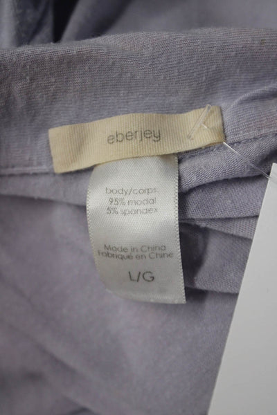 Eberjey Womens Collared Long Sleeve Purple Pajama Top Solid Spandex Size L