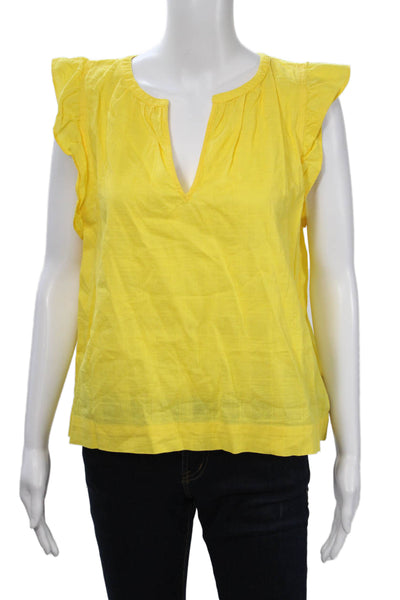 Lilla P Women Yellow V-Neck Sleeveless Cotton Blouse Beach Solid Size L