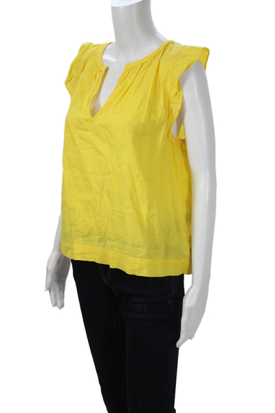 Lilla P Women Yellow V-Neck Sleeveless Cotton Blouse Beach Solid Size L