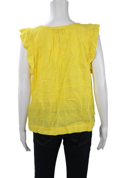 Lilla P Women Yellow V-Neck Sleeveless Cotton Blouse Beach Solid Size L