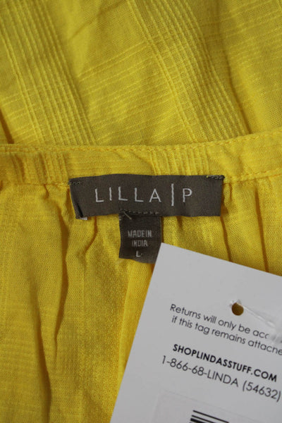 Lilla P Women Yellow V-Neck Sleeveless Cotton Blouse Beach Solid Size L