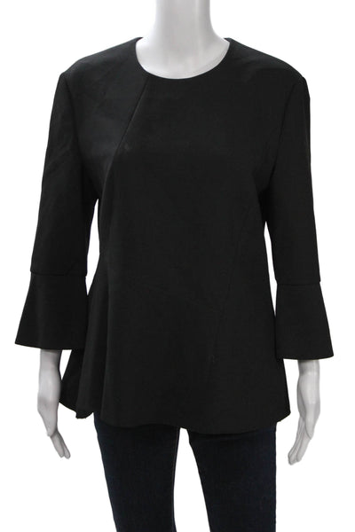 Boss Hugo Boss Women Black Polyester Blend Round Neck 3/4 Sleeve Blouse Size 10