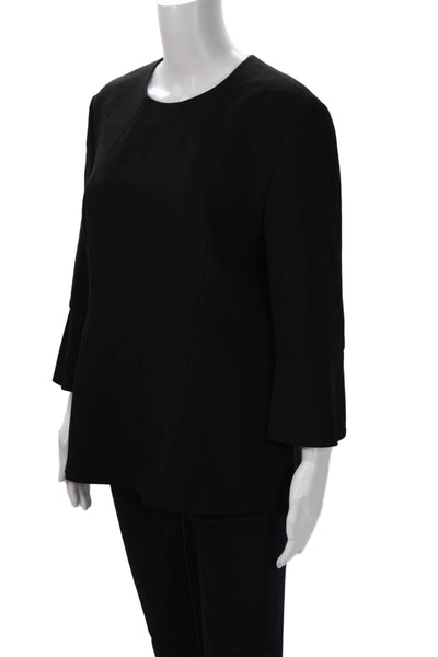 Boss Hugo Boss Women Black Polyester Blend Round Neck 3/4 Sleeve Blouse Size 10