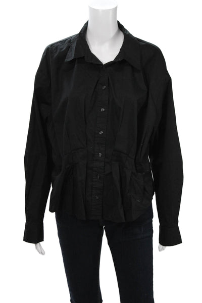 Pistola Women Black Collared Long Sleeve Button Up Top Size L